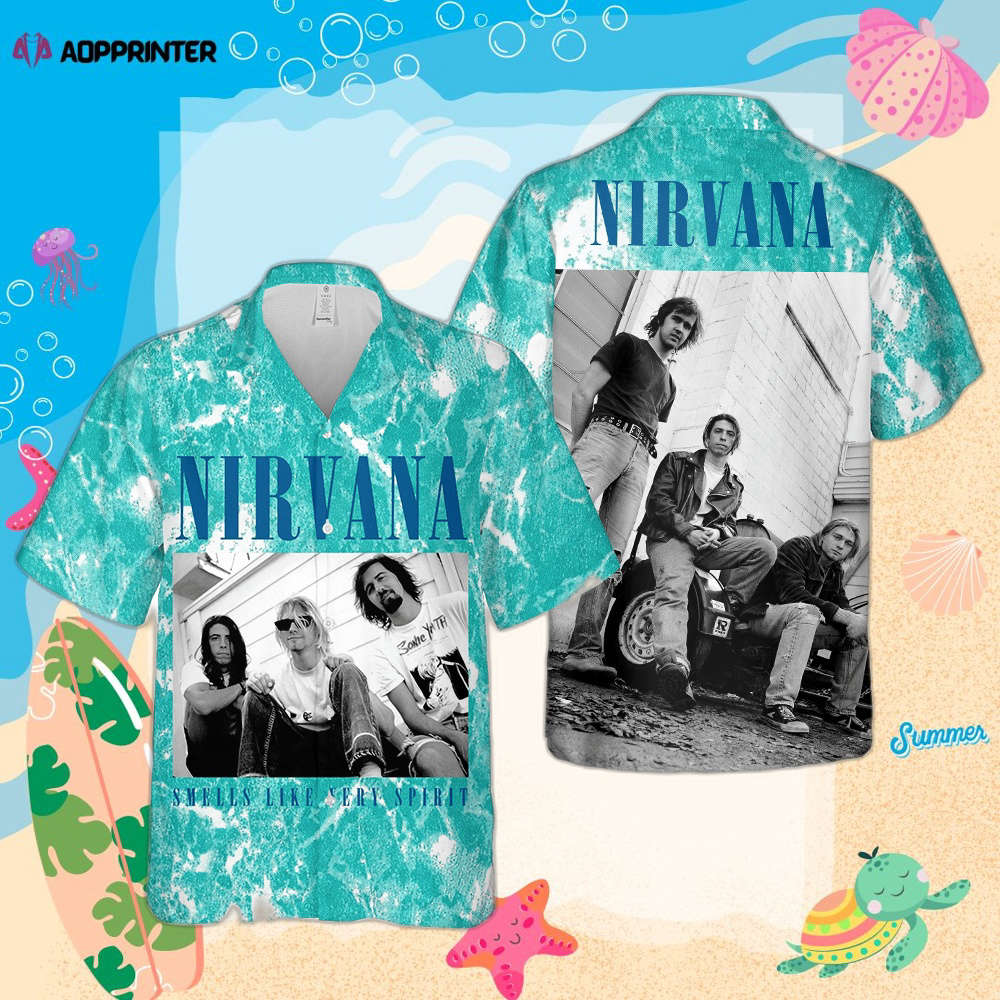 Nirvana Merch Kurt Cobain Art Rock Music Blue Flowers Cuban Shirt Premium Unique Hawaiian Shirt