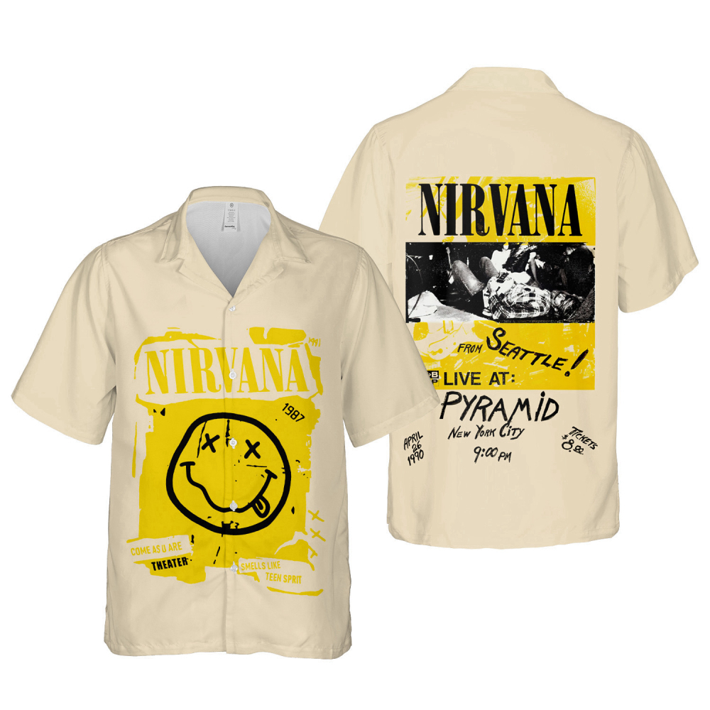 Nirvana Merch Art From Seattle Live At Pyramid Cuban Shirt Premium Unique Hawaiian Shirt