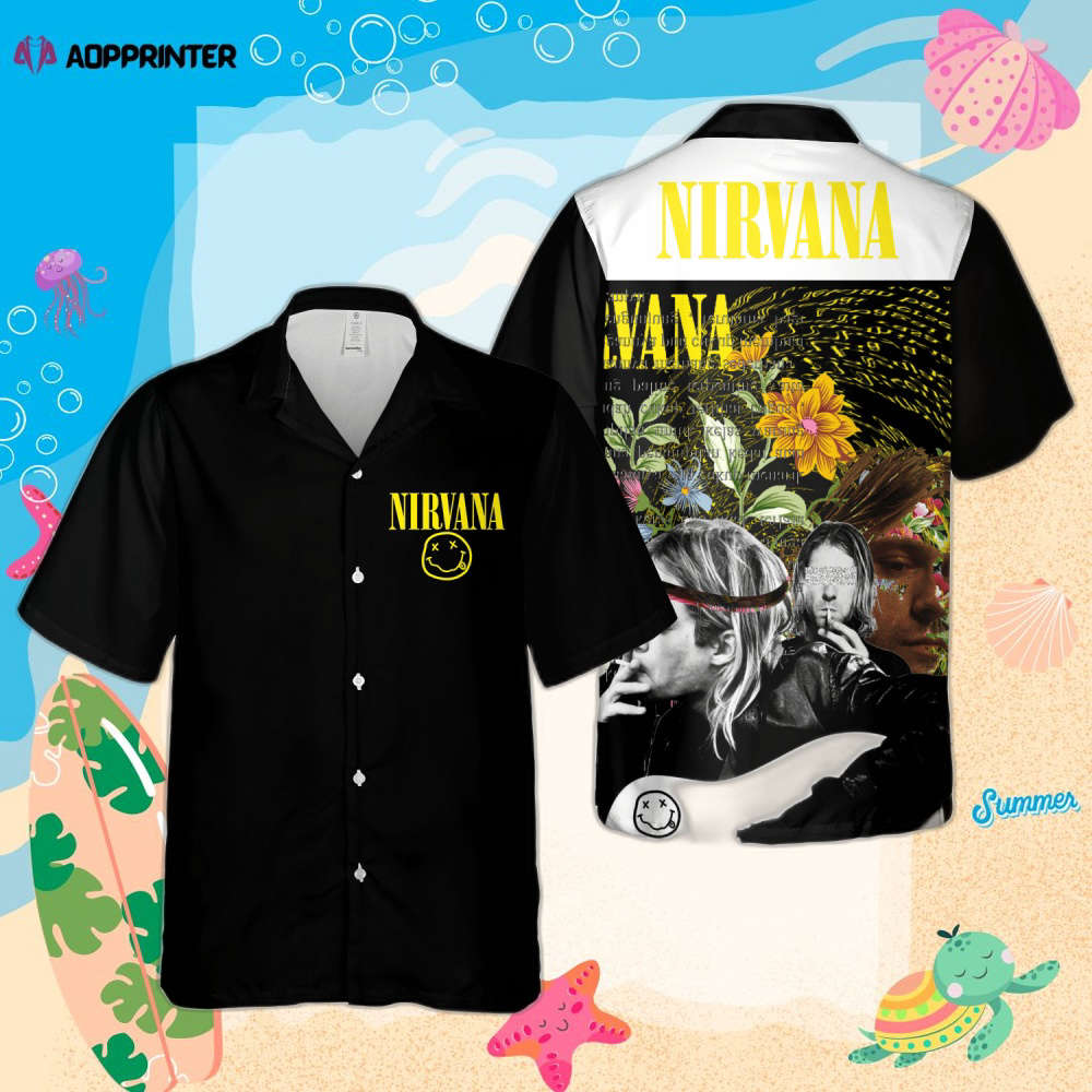Nirvana Merch Kurt Cobain And Flowers Art Cuban Shirt Premium Unique Hawaiian Shirt