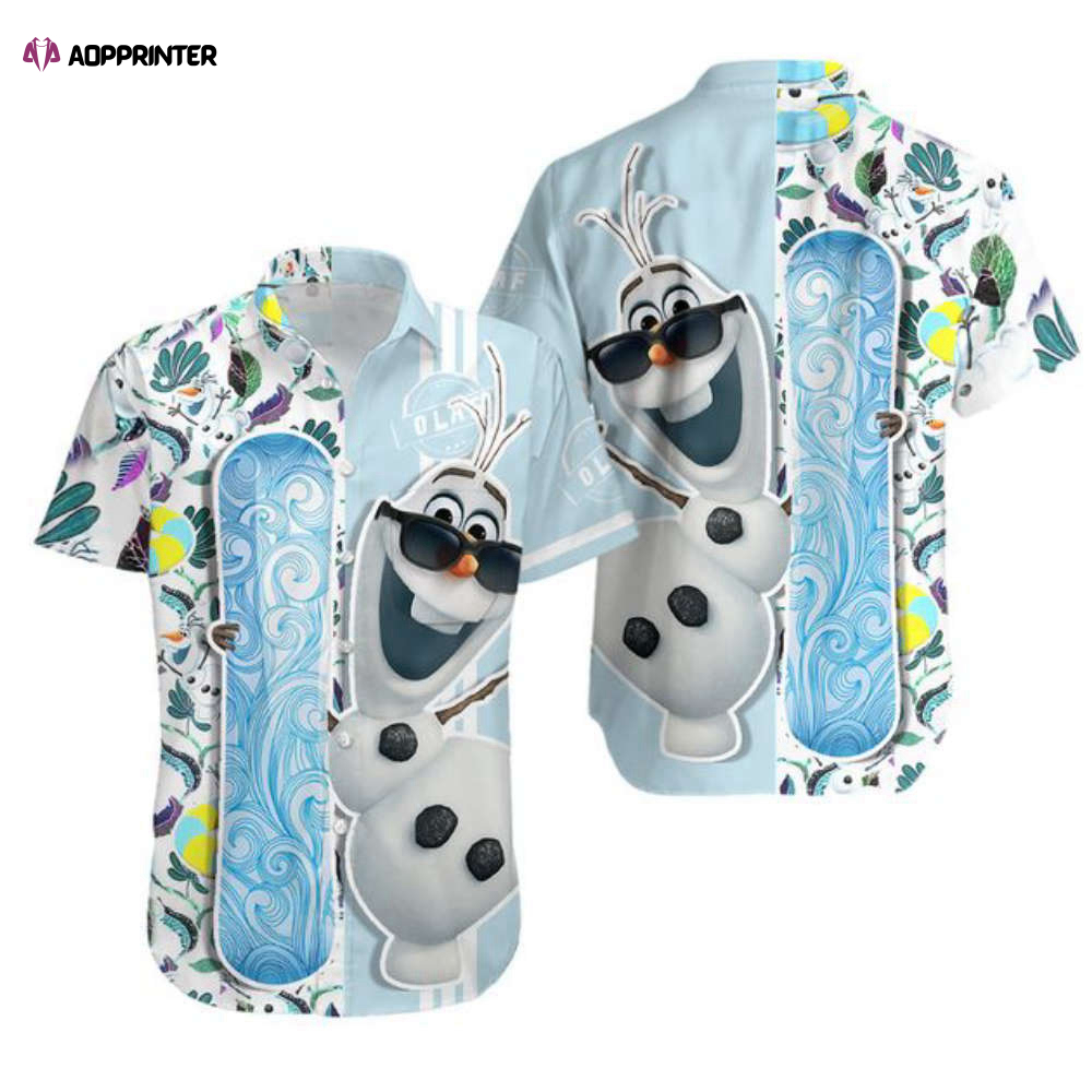 Olaf Frozen Floral Hawaii Beach Pattern Disney Hawaiian Button Down Shirt