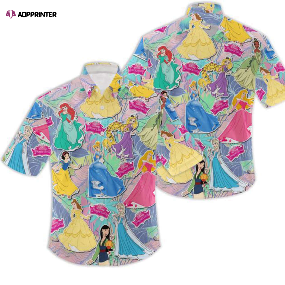 Princess Disney Hawaiian Summer Tropical Print Vacation Button Down Shirt