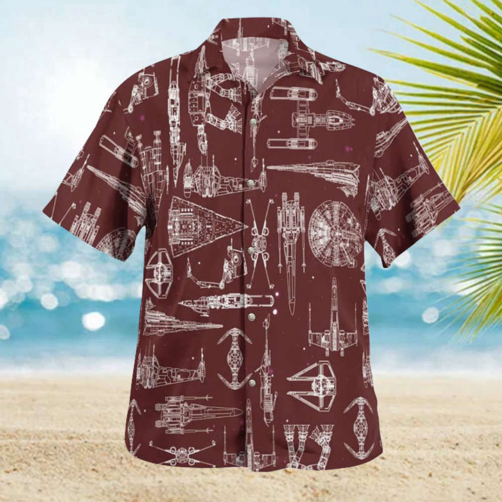Space Ship Pattern Hawaiian Shirt Shorts Brown Summer 2023 Hot