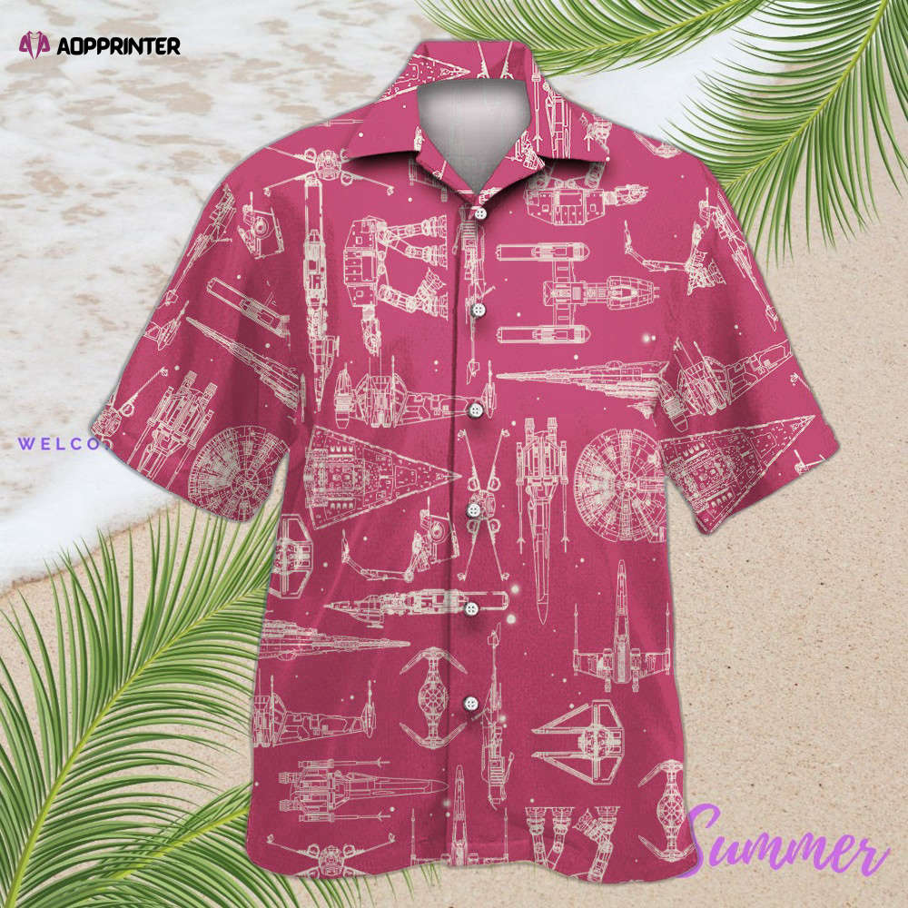 Space Ships Star Wars Pink Hawaiian Shirt Shorts Summer 2023 Hot