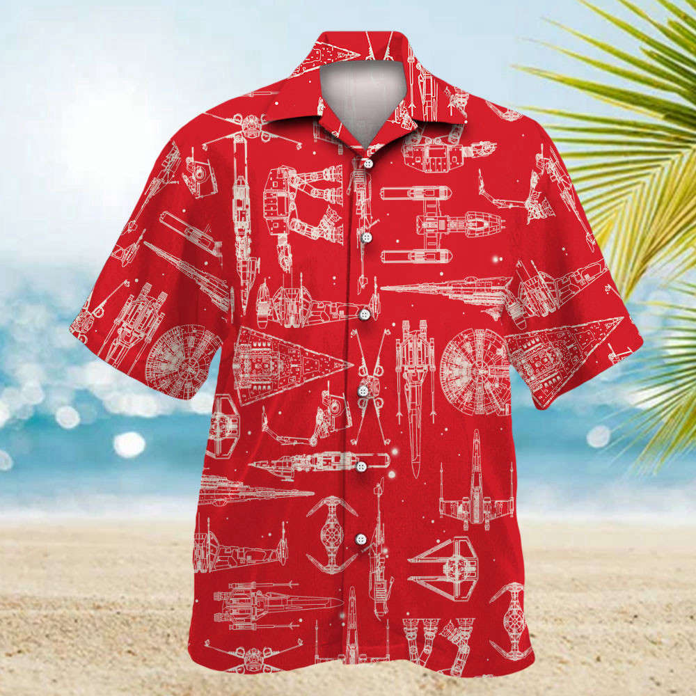 Space Ships Star Wars Red Hawaiian Shirt Shorts Summer 2023 Hot