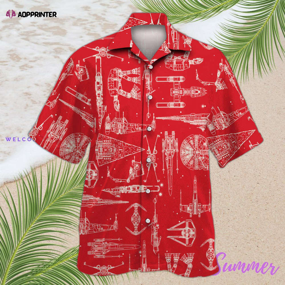 Space Ships Star Wars Red Hawaiian Shirt Shorts Summer 2023 Hot