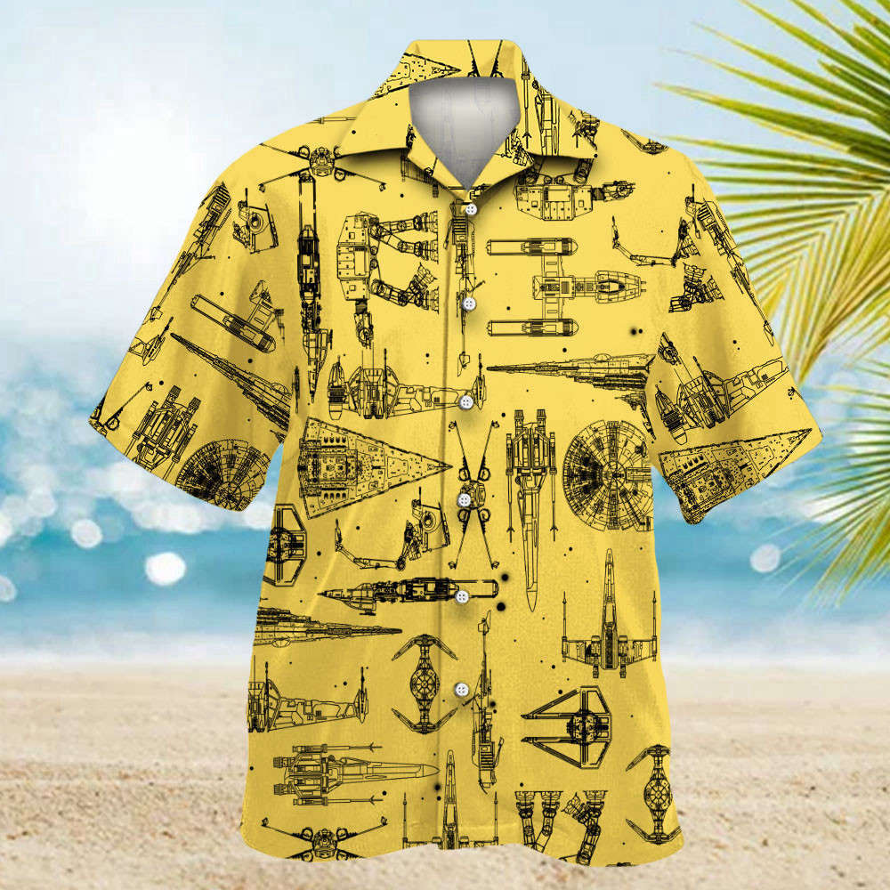 Space Ships Star Wars Yellow Hawaiian Shirt Shorts Summer 2023 Hot