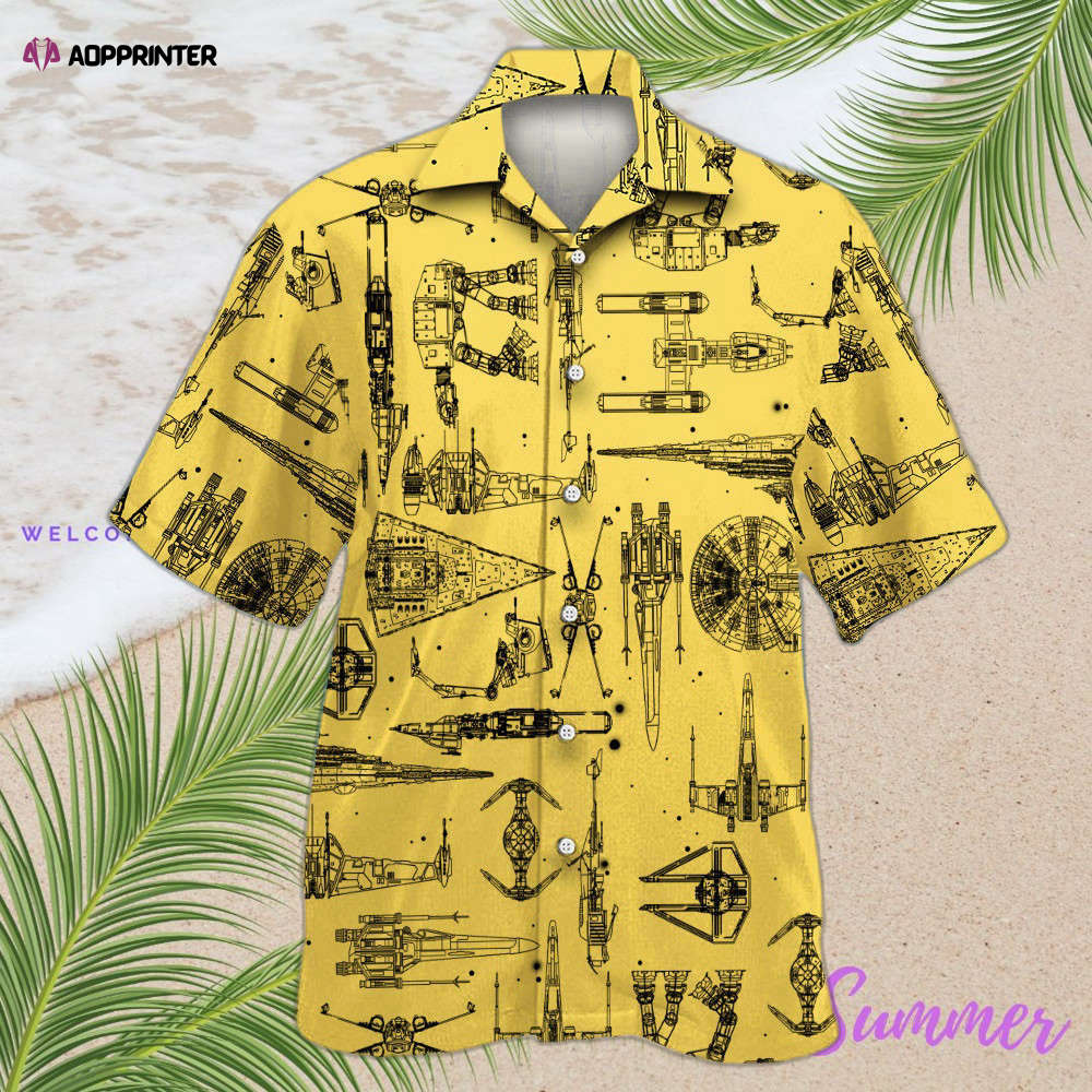 Space Ships Star Wars Yellow Hawaiian Shirt Shorts Summer 2023 Hot