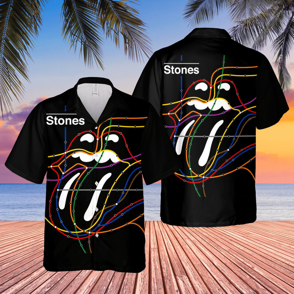 The Rolling Stones Awesome Tongue Lines Shape Hawaiian Shirt