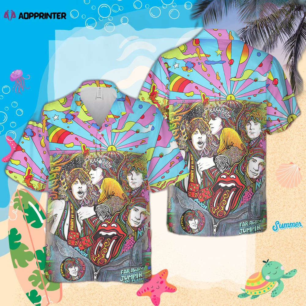 The Rolling Stones Psychedelic Pattern Hippie Hawaiian Shirt