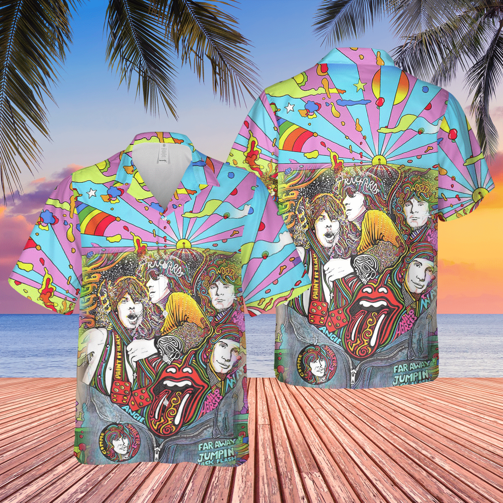 The Rolling Stones Psychedelic Pattern Hippie Hawaiian Shirt