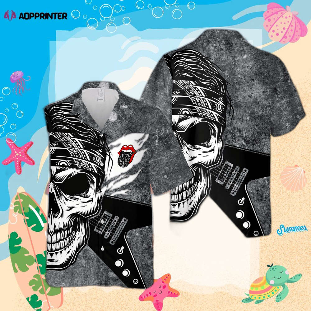 The Rolling Stones Rock ‘n Roll Skull And Guitar Hawaiian Shirt