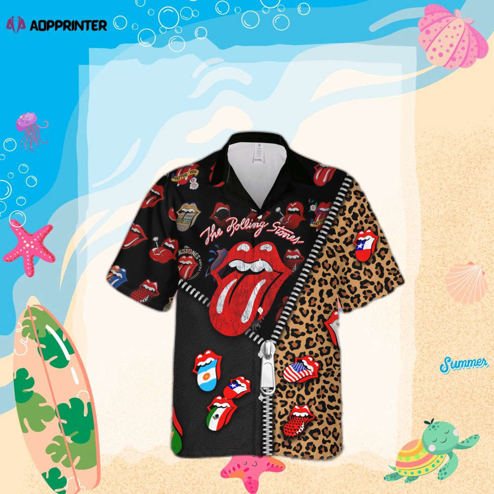 The Rolling Stones Unzipped Pattern Hawaiian Shirt