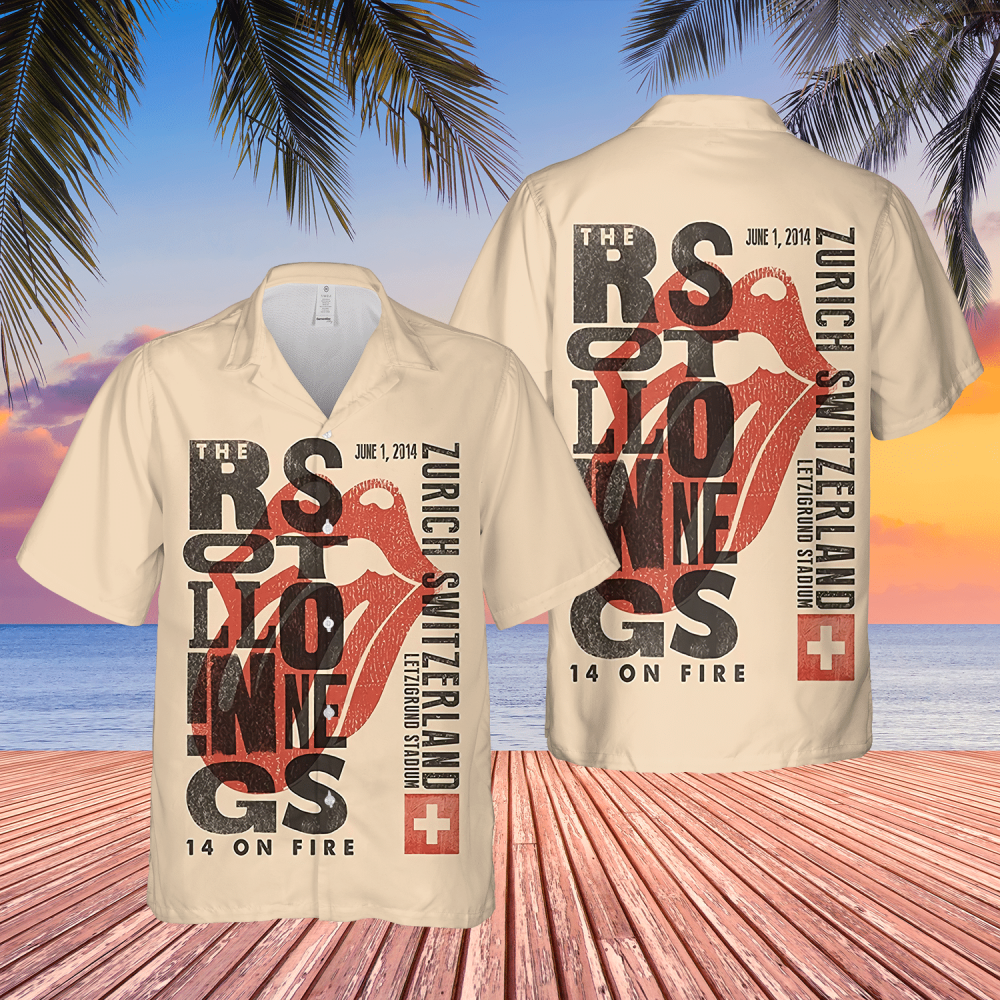 The Rolling Stones Zurich Switzerland 14 On Fire Hawaiian Shirt