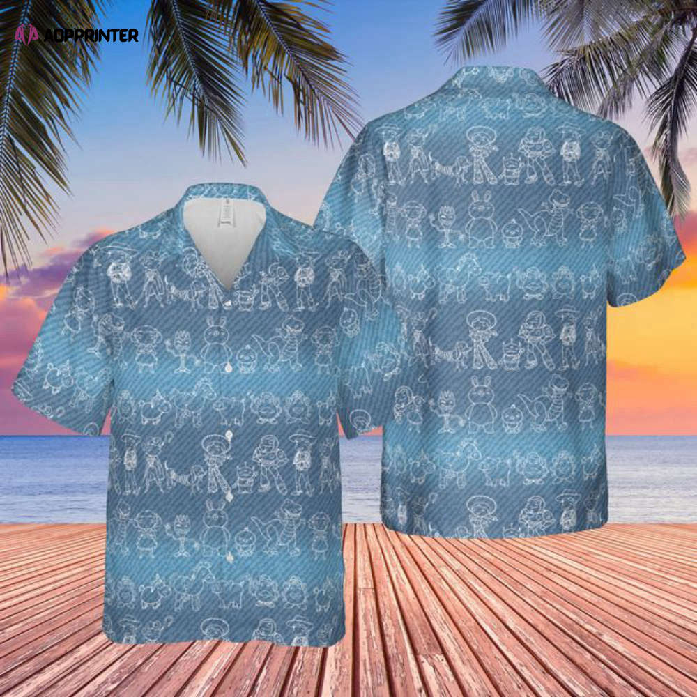 Toy Story Line Drawings – Disney Inspired Men’s Button Hawaiian Shirt