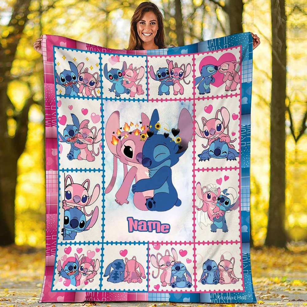 Custom Stitch and Angel Blanket, Stitch and Lilo Birthday Kid Gift, Stitch Ohana Lovers Gift
