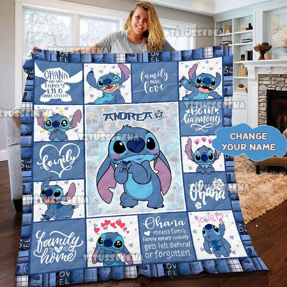 Personalized Stitch and Lilo Blanket, Cute Stitch Blanket, Stitch Quilt