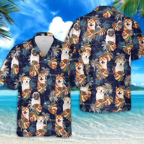 Pawsome Style With Light Blue Hawaiian Shirt Featuring An Adorable Your Dog Face