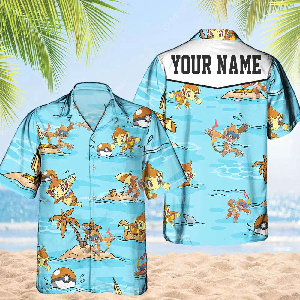 Custom Pokemon Chimchar Hawaiian Aloha Hawaii Shirt Anime Monferno ...