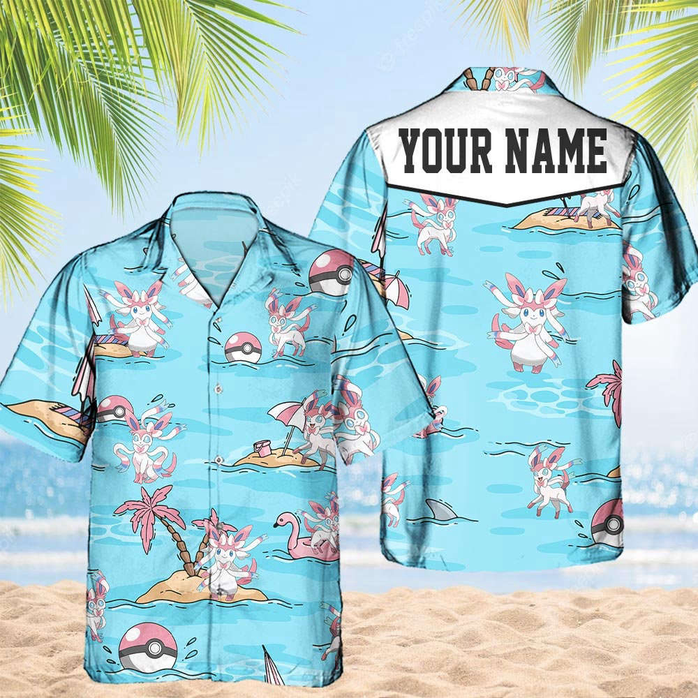 Custom Pokemon Sylveon Hawaiian Pattern Hawaii Shirt Aloha Anime Sylveon Button Up Shirt  Gifts For Pokemon Ball Fans