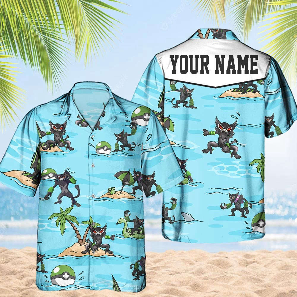 Custom Pokemon Zarude Hawaiian Pattern Hawaii Shirt Aloha Anime Zarude Button Up Shirt  Gifts For Pokemon Ball Fans