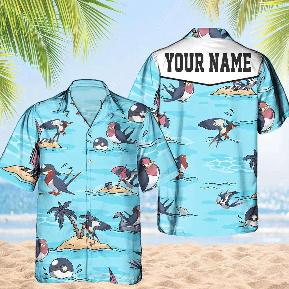 Custom Pokemon Taillow Hawaiian Pattern Hawaii Shirt Aloha Anime Swellow Button Up Shirt  Gifts For Pokemon Ball Fans