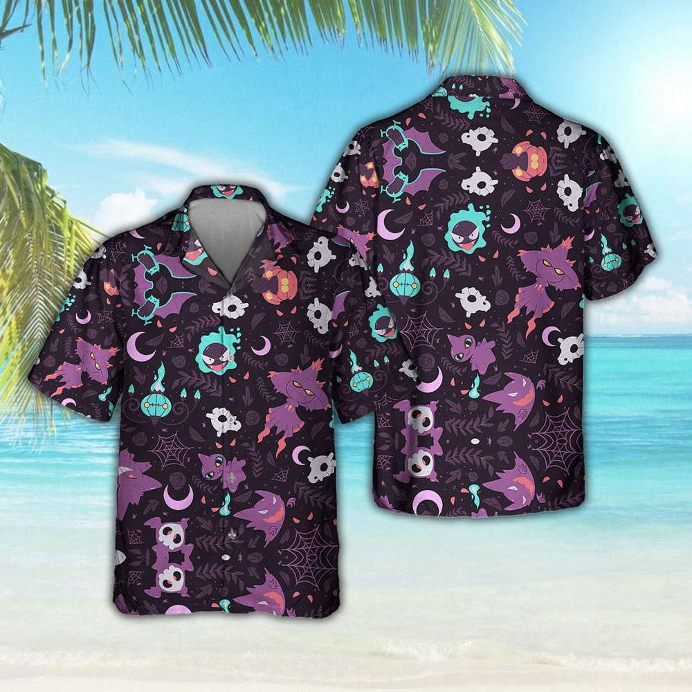 Pokemon Hawaii Shirt Gengar Ghost v1 Button Up Pikachu Summer Vacation Beach Family Shirt Summer Beach Best Gift