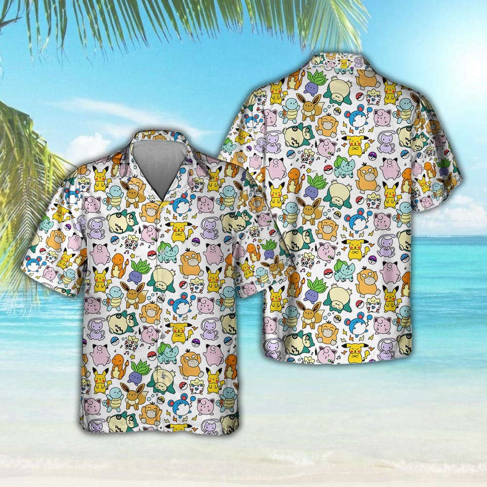 Pokemon Hawaii Shirt Button Up Pikachu Summer Vacation Beach Family Shirt Summer Beach Best Gift