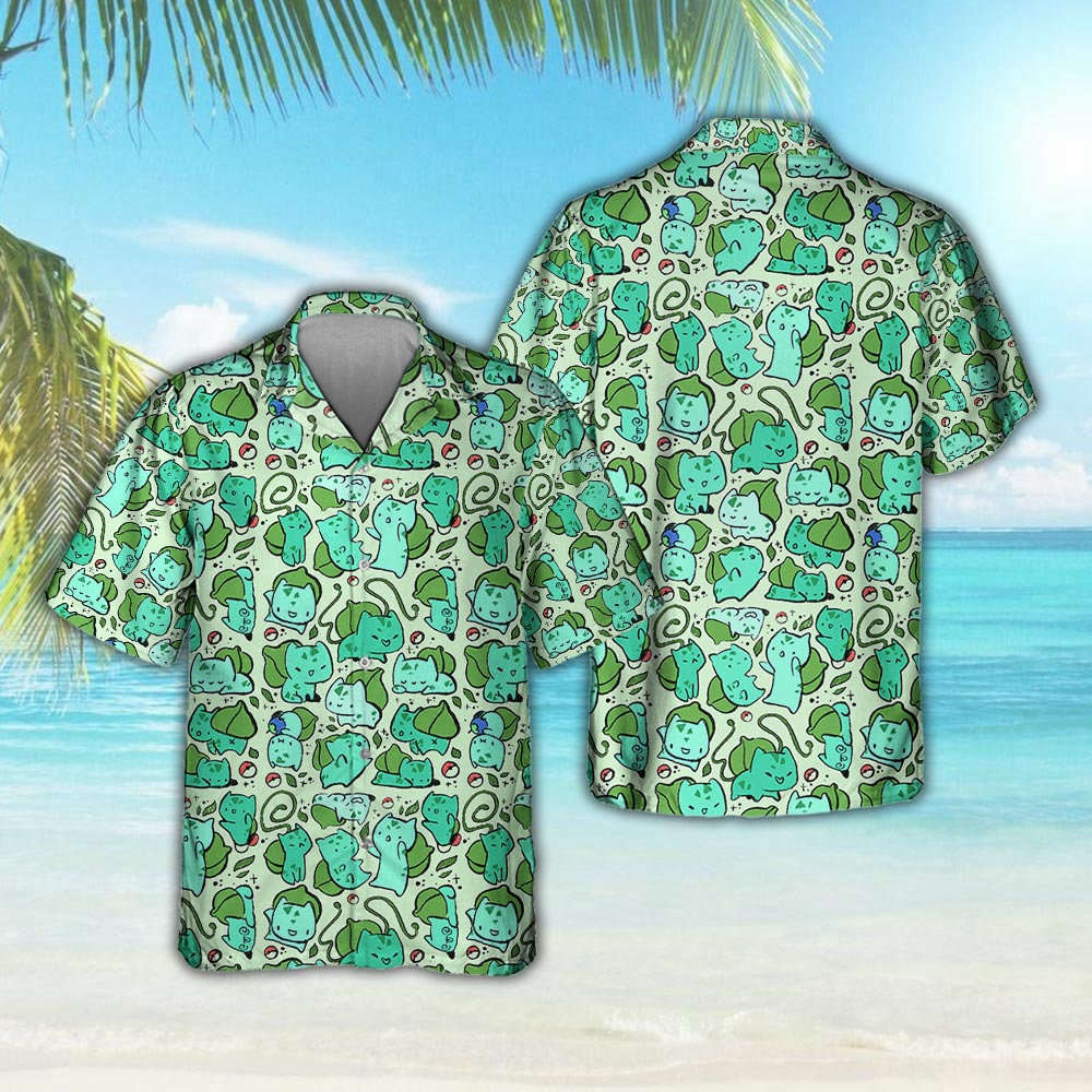 Pokemon Hawaii Shirt Bulbasaur Button Up Pikachu Summer Vacation Beach Family Shirt Summer Beach Best Gift