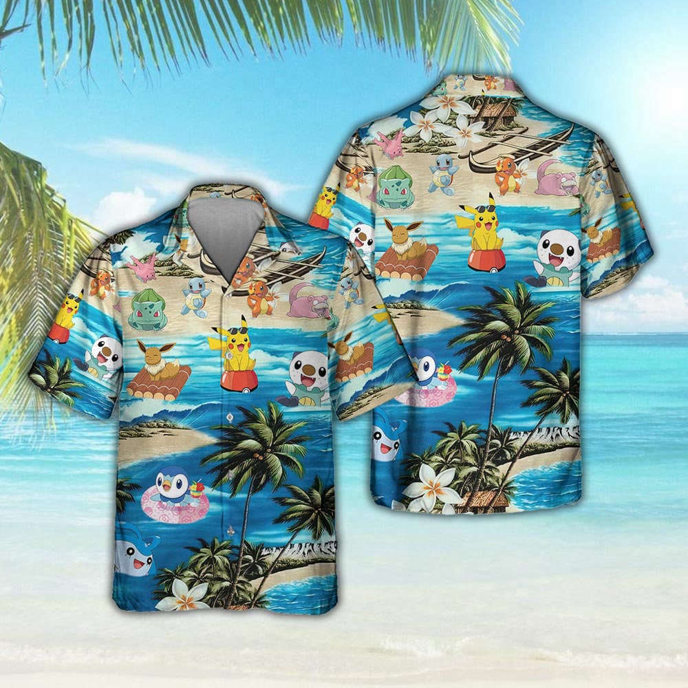 Pokemon Hawaii Shirt Bulbasaur Charmander Button Up Pikachu Summer Vacation Beach Family Shirt Summer Beach Best Gift