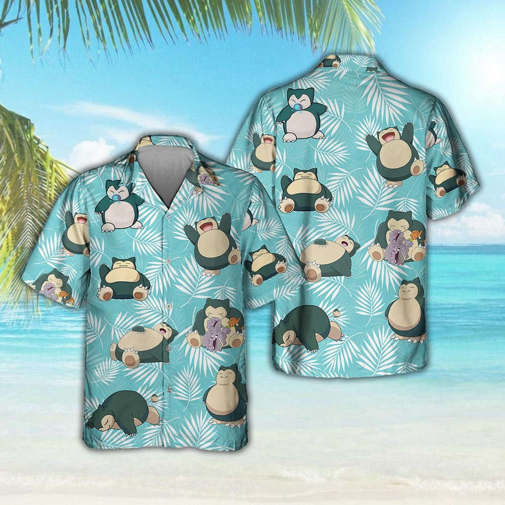 Pokemon Hawaii Shirt Snorlax Button Up Pokemon Summer Vacation Beach Family Shirt Summer Beach Best Gift