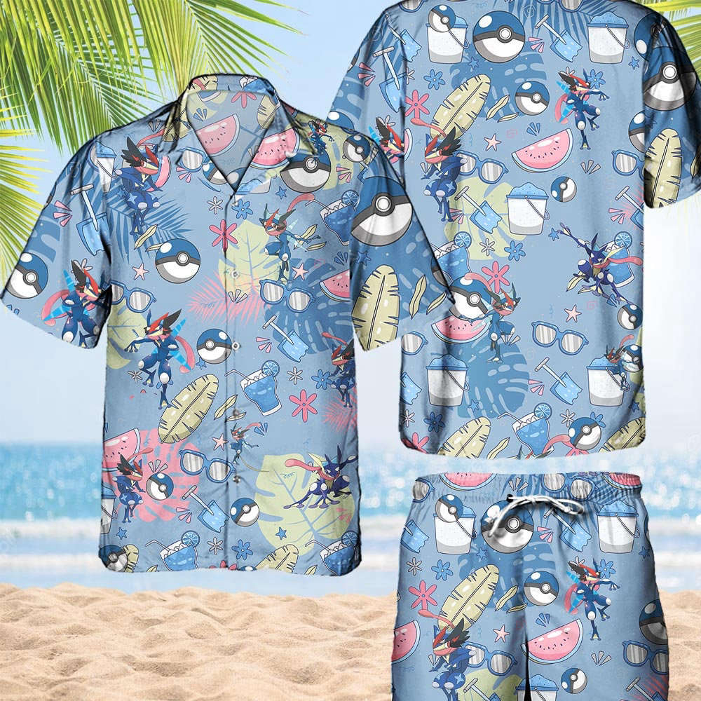 Pokemon Greninja Hawaiian Pattern Hawaii Shirt Aloha Anime Greninja Button Up Shirt  Gifts For Pokemon Ball Fans