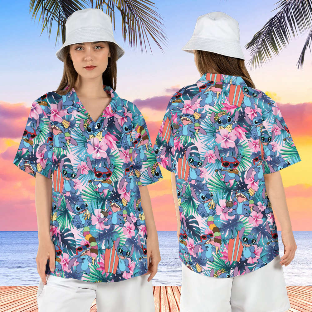 Cute Stitch Beach Hawaiian Shirt – Lilo & Stitch Hibiscus Aloha Shirt