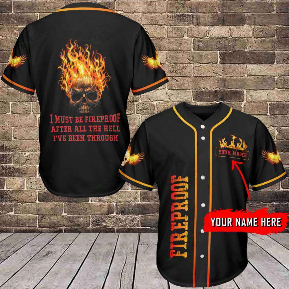 Custom Skull Fireproof Name Baseball Jersey – Personalized Design for Ultimate Style!