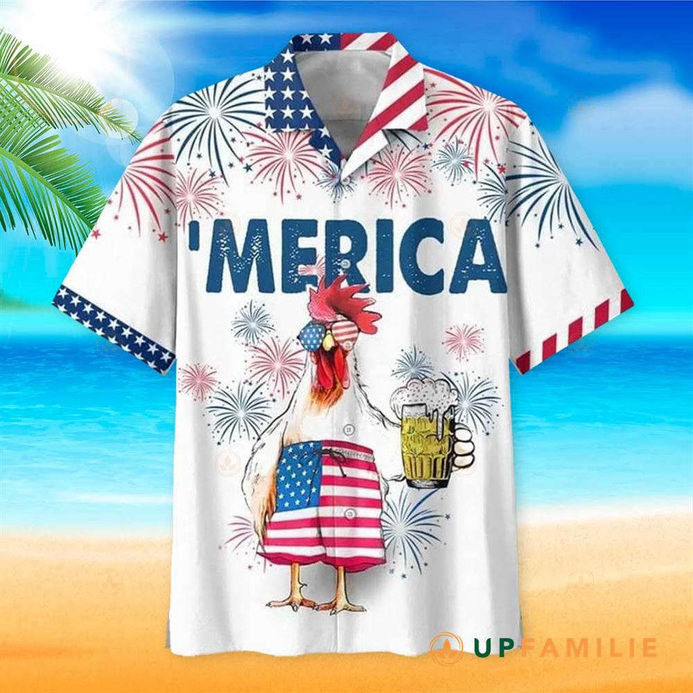 American Flag American Flag Rooster Drink Beer Cool Hawaiian Shirt