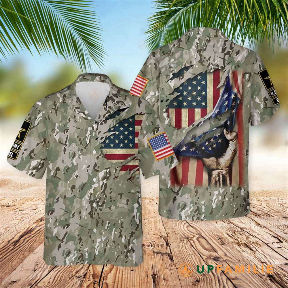 American Flag Army Camouflage Us Army American Flag Hawaiian Shirt