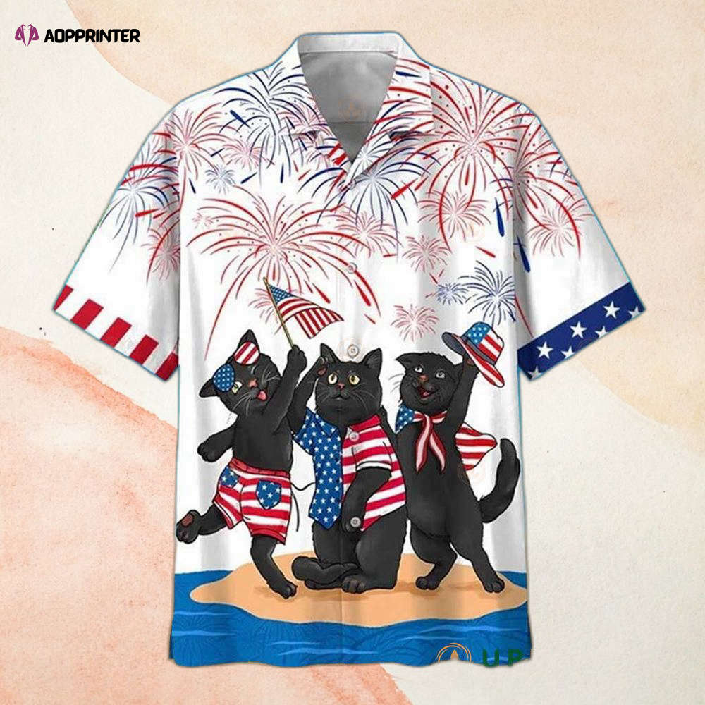 American Flag Black Cat American Flag Hawaiian Shirt