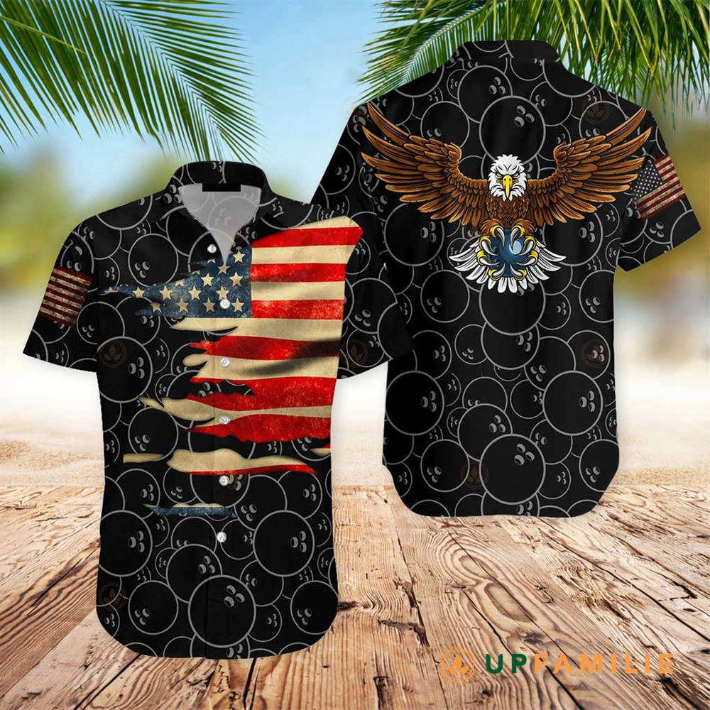 American Flag Bowling Black American Flag Cool Hawaiian Shirt