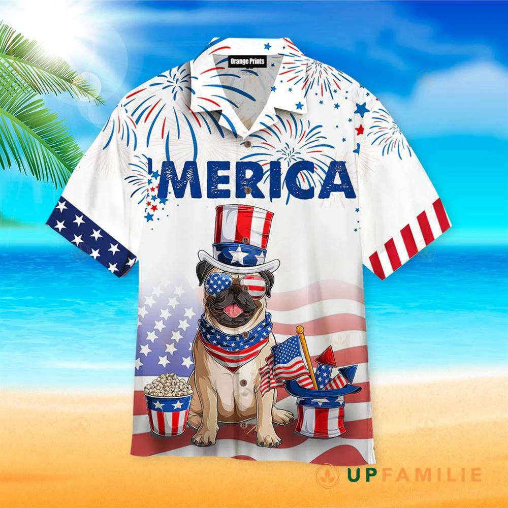 American Flag Bulldog American Flag 4th Of July Firework Hawaiian Shirt