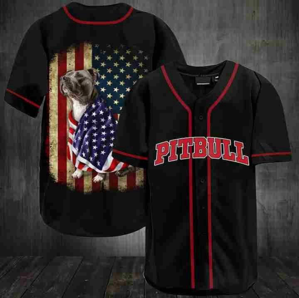 American Flag With Pitbull Baseball Jersey