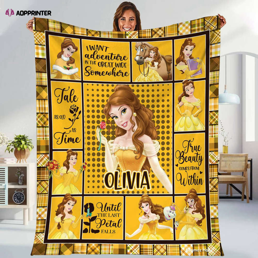 Beauty and the Beast Blanket, Belle PrincessKid Gift, Beauty and the Beast Lovers Gift, Kid Blanket Quilt Bedding Set Sofa