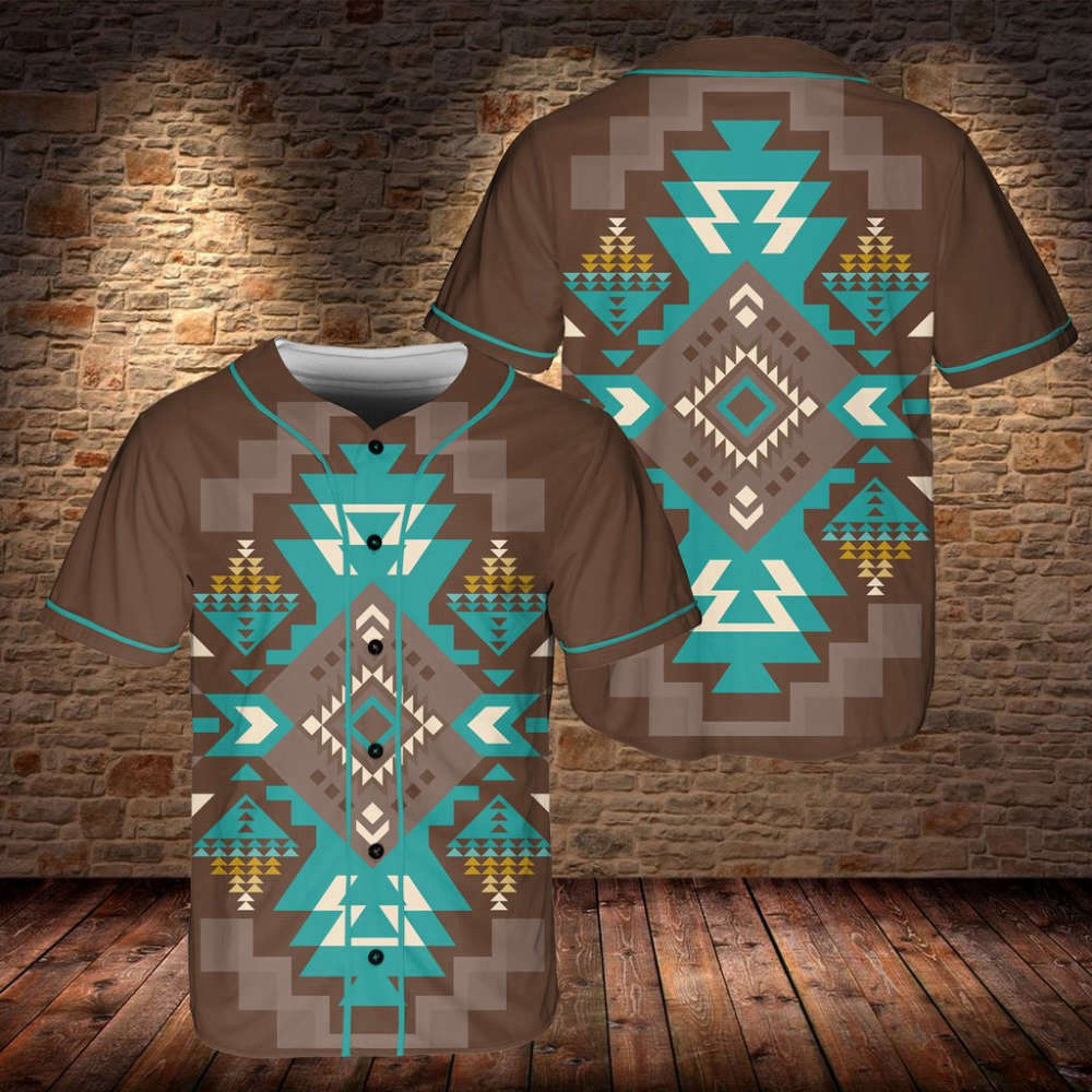 Blue Pattern Brown Native Baseball Jersey