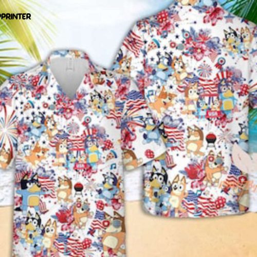 Bluey Bingo Bandit Chilli TV Show Hawaiian Shirt Fathers Gifts