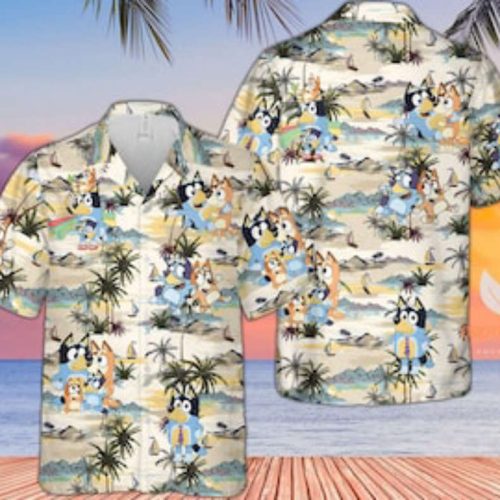 Tropical Summer Bluey Button Up Hawaiian Shirt Unisex Cartoon Fans Gift