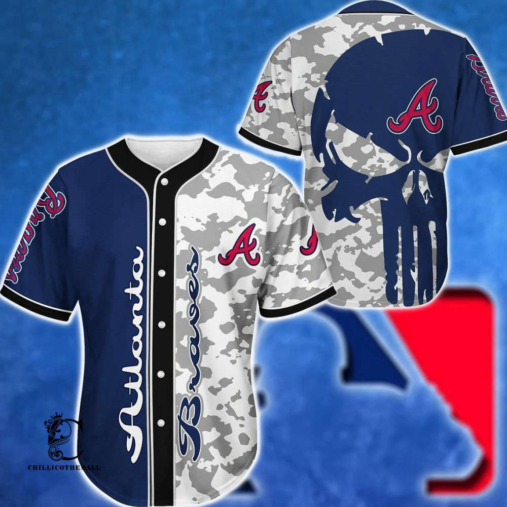 Bold Atlanta Red Camo Skull Baseball Jersey – Stand Out in Style