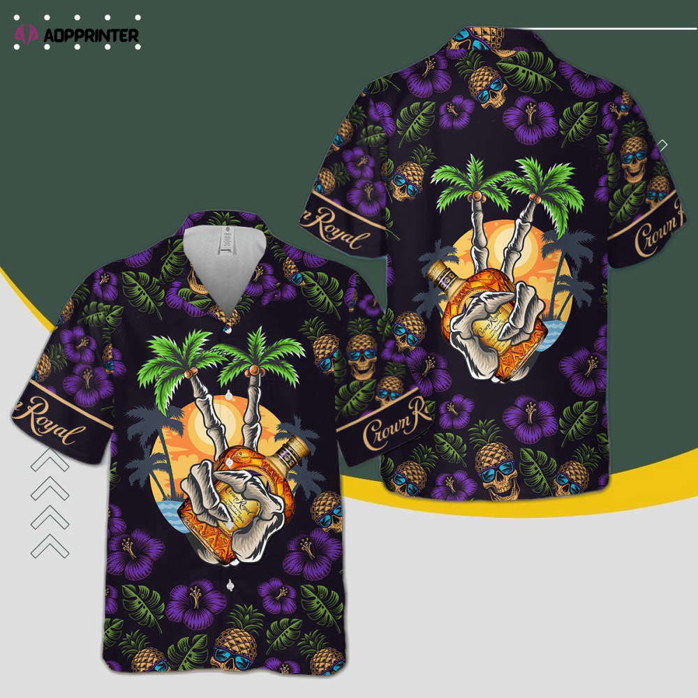Crown Royal Skeleton Hawaiian Shirt Black Tropical Button Shirts