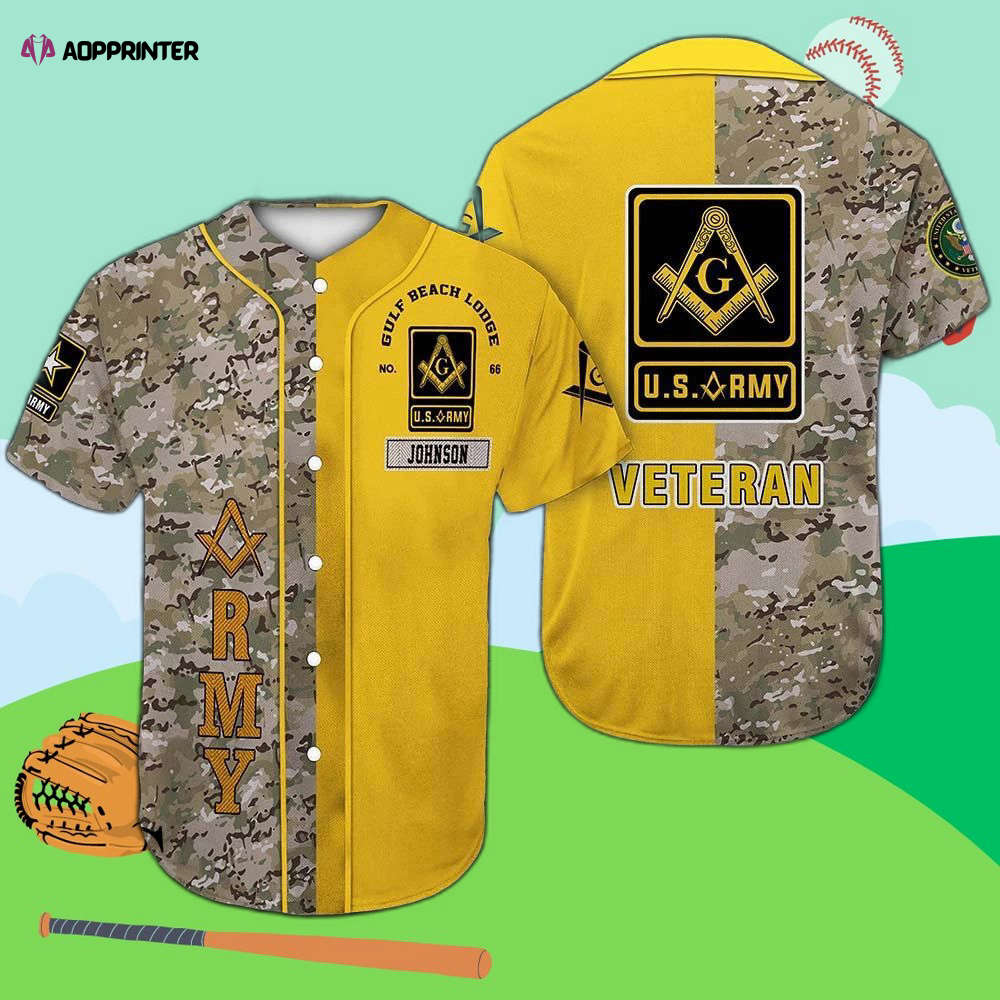 Custom Army Vet Freemasonry Baseball Jersey: Personalized and Patriotic