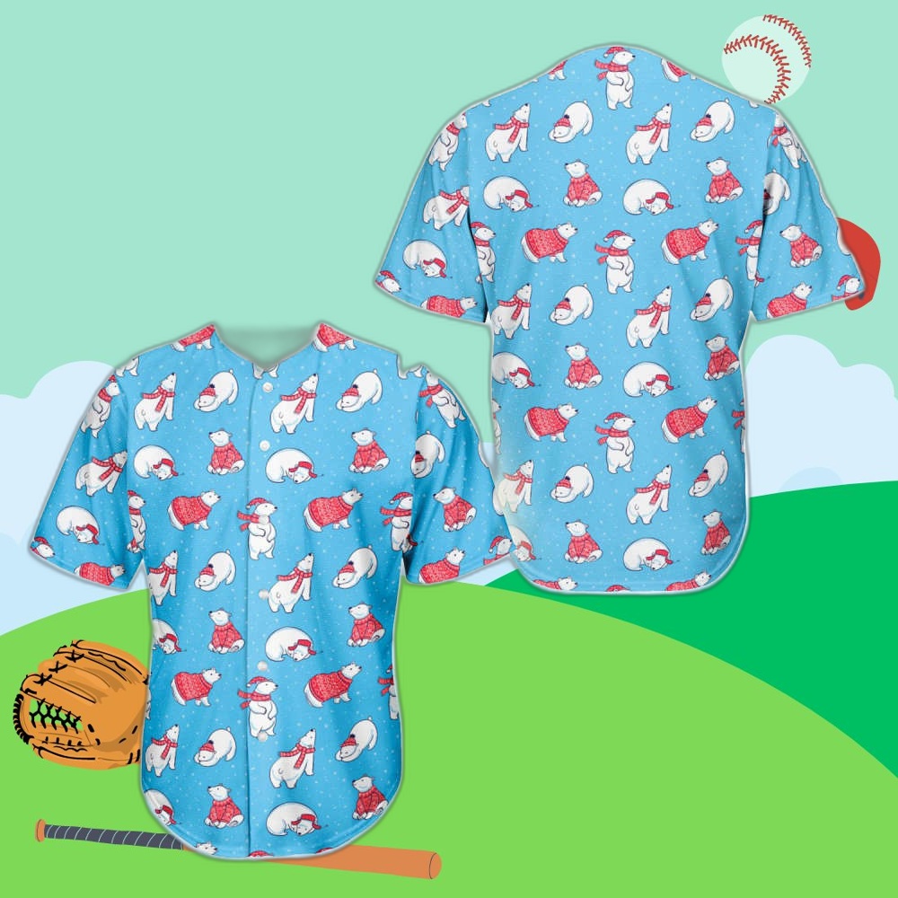 Custom Christmas Polar Bear Baseball Jersey: Unique Xmas Bear Pattern – Shop Now!