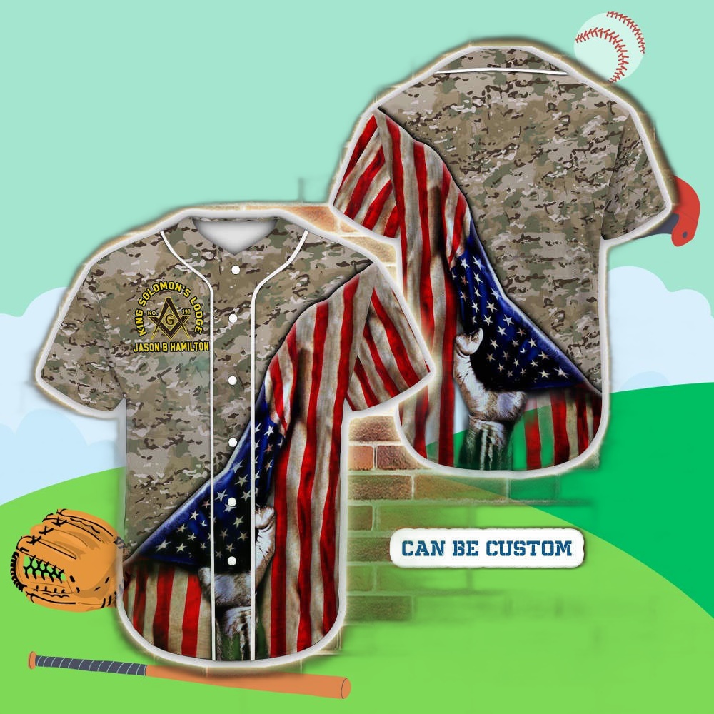 Custom Freemasonry Flag Camo Baseball Jersey – Personalized & Stylish