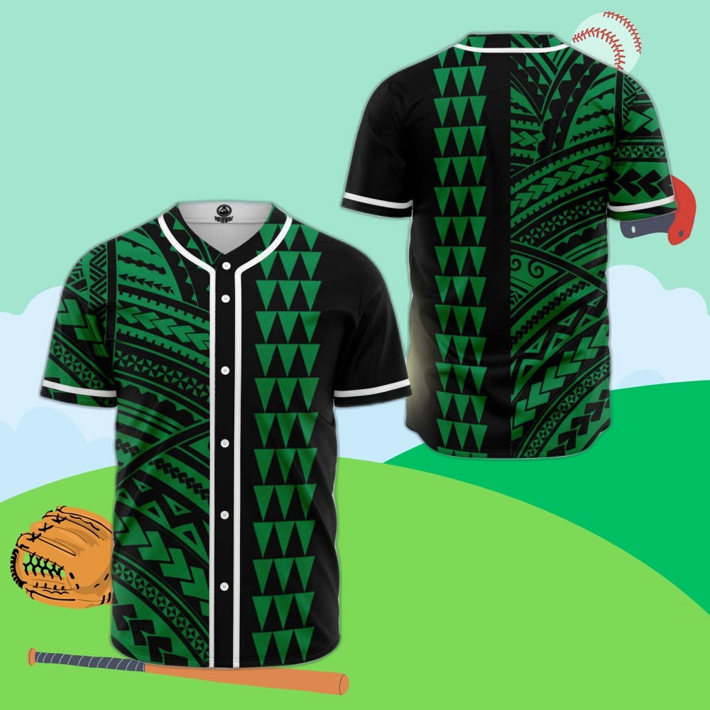 Custom Kakau Green Polynesian Baseball Jersey – Personalized Performance Wear for Athletes