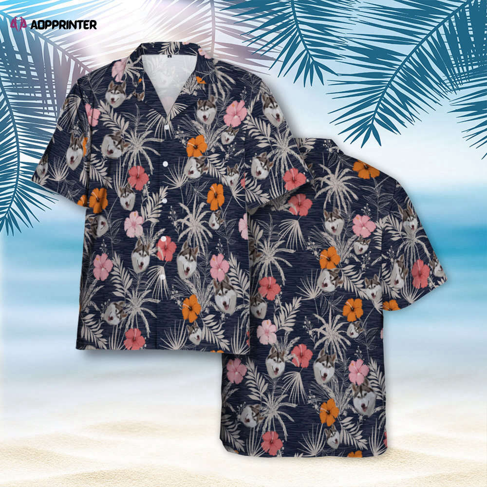 Custom Navy Hawaiian Shirt with Dog Face Personalized Hawaii Short Sleeve Pet Beach Shirt Wedding  Gift